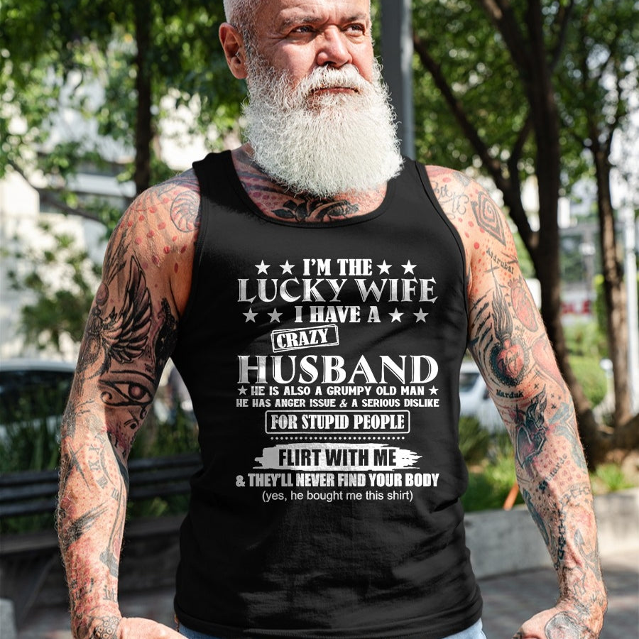 Best Wife Shirt, Wife and Husband Unisex T-Shirt/Hoodie/Sweatshirt HLT00 - Gift for wife T shirt, lucky wife   I'm The Lucky Wife I Have A Crazy Husband V-Neck T-Shirt