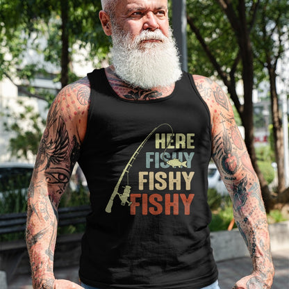 Funny Fishing Shirt, Gift For Fishing Lover Unisex T-Shirt/Hoodie/Sweatshirt HLT00 - Here Fishy Fishy Fishy Fishing Angler Deep Sea Fishing Funny T-Shirt