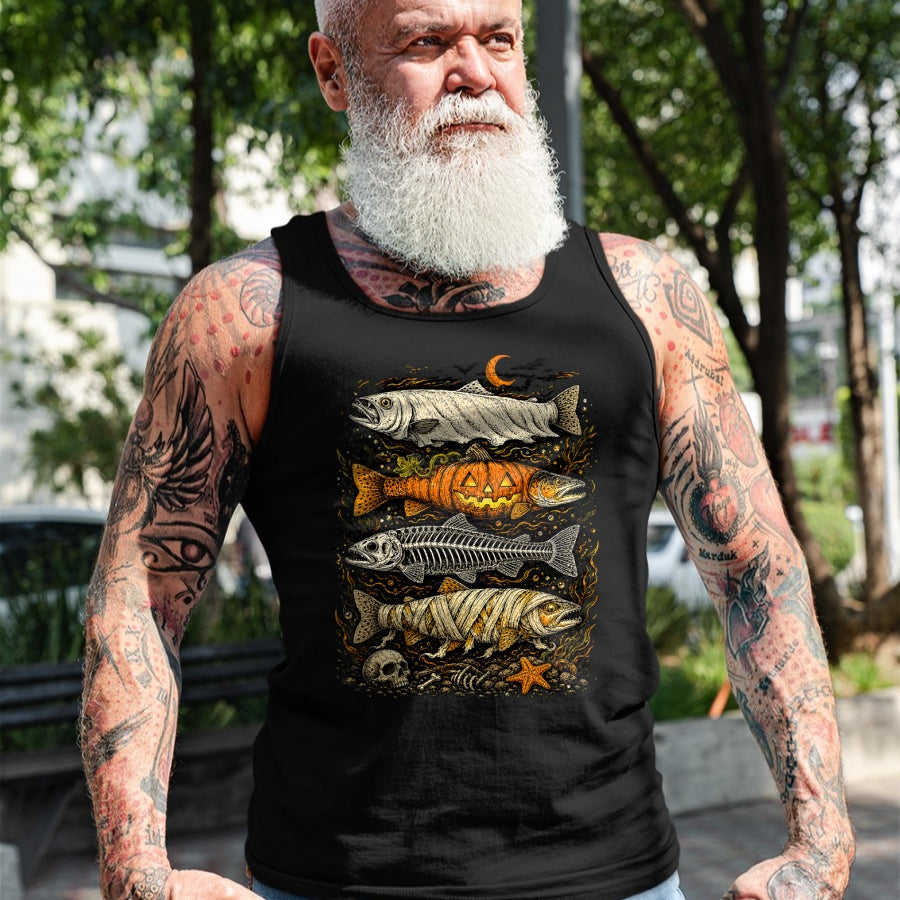 Funny Fishing Shirt, Gift For Fishing Lover Unisex T-Shirt/Hoodie/Sweatshirt HLT00 - Trout Fish Halloween Fishing Fisherman Spooky Season T-Shirt