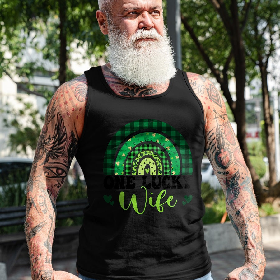 Best Wife Shirt, Wife and Husband Unisex T-Shirt/Hoodie/Sweatshirt HLT00 - Gift for wife T shirt, lucky wife   Womens One Lucky Wife Rainbow Irish St Patricks Day Shamrock Tan