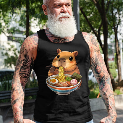 Cute Capybara Shirt, Funny Capybara Unisex T-Shirt/Hoodie/Sweatshirt HLT00 - Capybara Eating Ramen Noodles Japanese Kawaii Graphic T-Shirt