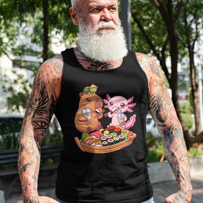 Cute Capybara Shirt, Funny Capybara Unisex T-Shirt/Hoodie/Sweatshirt HLT00 - Cute Capybara Axolotl Sushi Nigiri Bubble Tea Anime Food T-Shirt