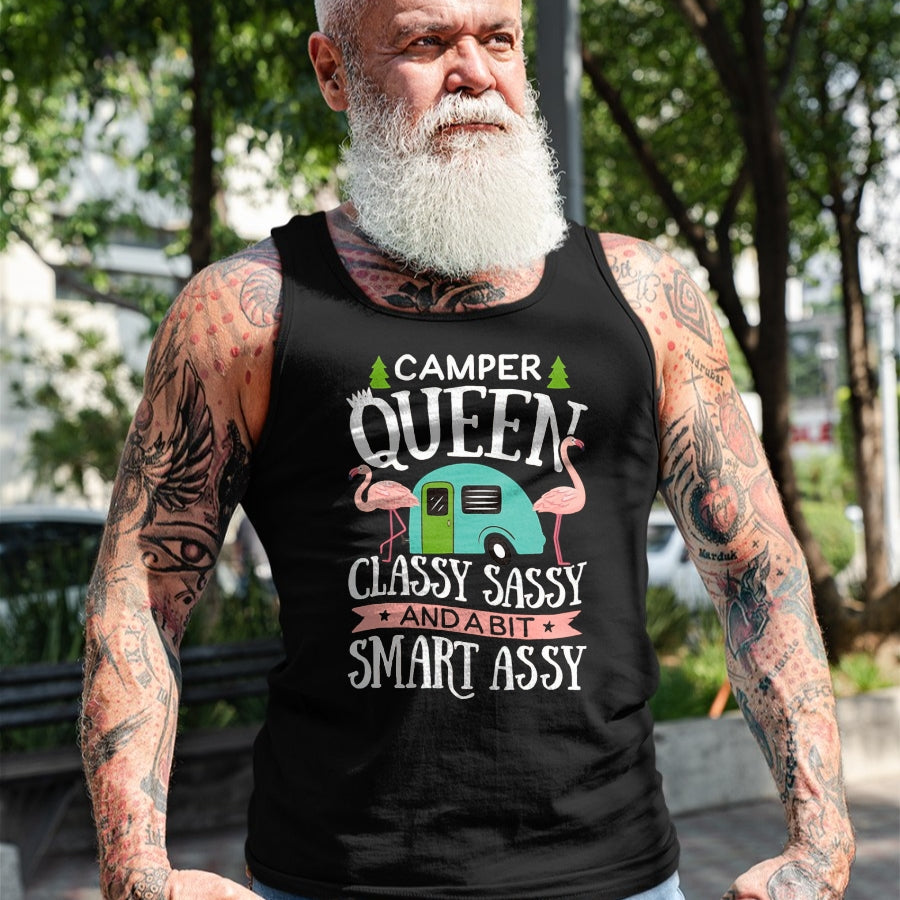 Funny Camping Shirt, Gift For Camping Lover Unisex T-Shirt/Hoodie/Sweatshirt HLT00 - Camper Queen Classy Sassy Smart Funny Women Girls Camping RV T-Shirt, Men, Black, 3X-Large