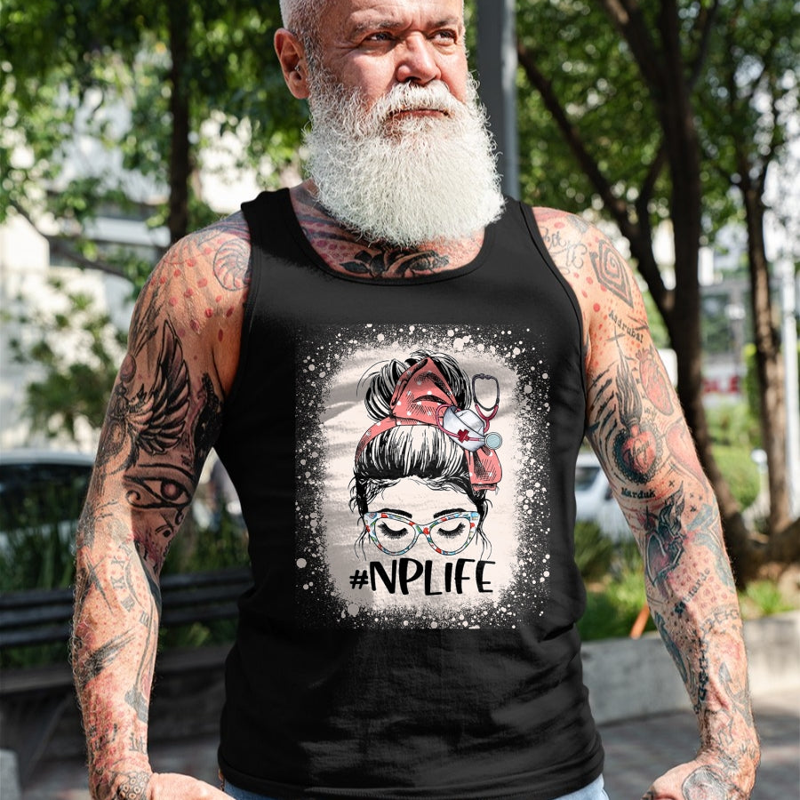 Funny Nurse Shirt, Nurse Unisex T-Shirt/Hoodie/Sweatshirt HLT00 - Nurse practitioner Funny NP Life Women Messy Bun Nurse T-Shirt (1)