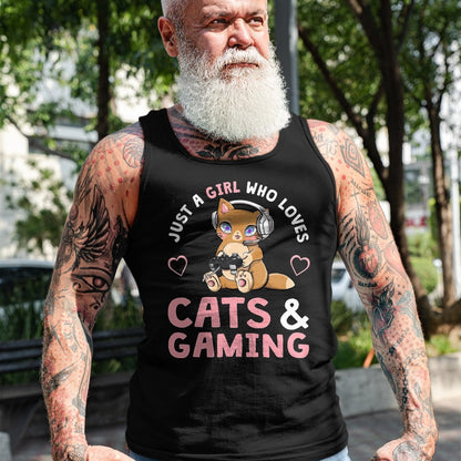 Cat Love Shirt, Funny Cat Lover Gift UnisexT-Shirt/Hoodie/Sweatshirt HLT00 - Just A Girl Who Loves Cats and Gaming Cute Gamer Cat T-Shirt, Men, Black, X-Large