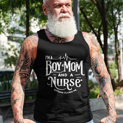 Funny Nurse Shirt, Nurse Unisex T-Shirt/Hoodie/Sweatshirt HLT00 - i'm a boy mom and a nurse nothing scares me Boy Mom Nurse Long Sleeve T-Shirt