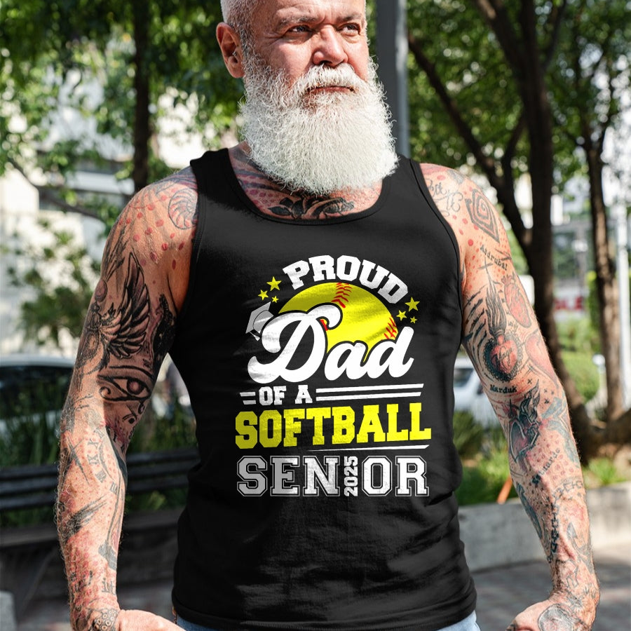 Gift for Dad Shirt, Funny Dad Unisex T-Shirt/Hoodie/Sweatshirt HLT00 – Proud Dad Of A Softball Senior 2025 Graduate T-Shirt
