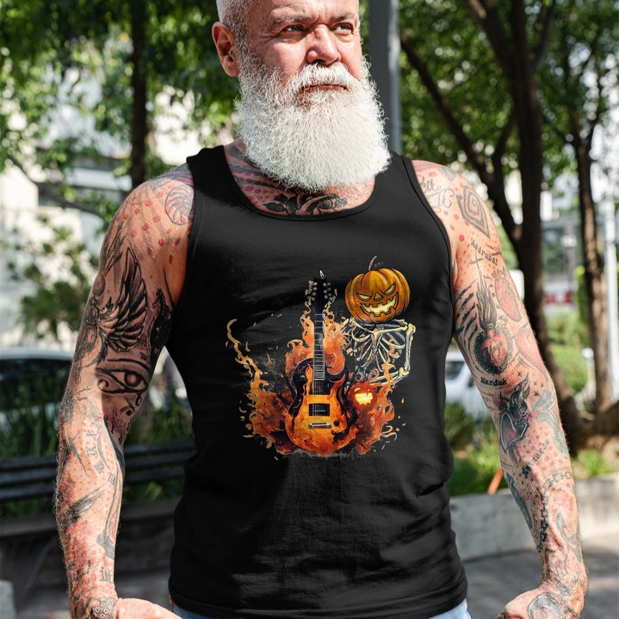Guitar Lover Shirt, Funny Guitar UnisexT-Shirt/Hoodie/Sweatshirt HLT00 - Funny Halloween Skeleton Rocker with Guitar Rock_n Roll Band T-Shirt, Men, Black, Large