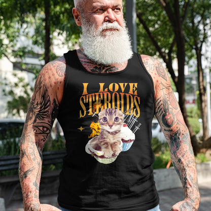 Cat Love Shirt, Funny Cat Lover Gift UnisexT-Shirt/Hoodie/Sweatshirt HLT00 - I Love Steroids CAT Funny Meme Cute T-Shirt, Men, Black, X-Large