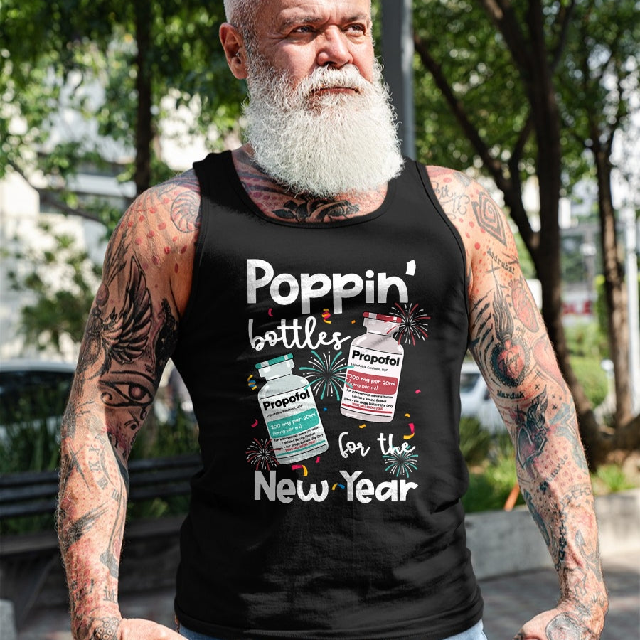 Funny Nurse Shirt, Nurse Unisex T-Shirt/Hoodie/Sweatshirt HLT00 - ICU Nurses New Year Eve Outfits Poppin Bottles PICU ER Nurse T-Shirt