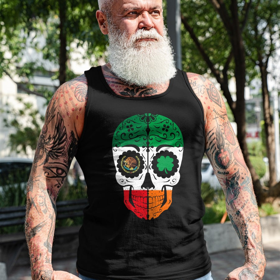 Patrick Day Shirts for Family, Funny Patrick Day shirts, st patrick's day Unisex T-Shirt/Hoodie/Sweatshirt HLT00 - Mexican Irish Sugar Skull St Patrick Day Mexico Ireland Flag T-Shirt