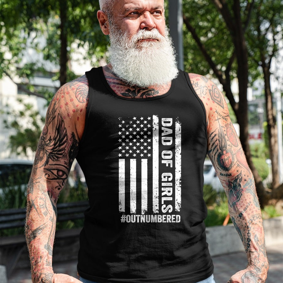 Gift for Dad Shirt, Funny Dad Unisex T-Shirt/Hoodie/Sweatshirt HLT00 – Proud Dad of Girl Outnumbered American Flag Father_s Day T-Shirt