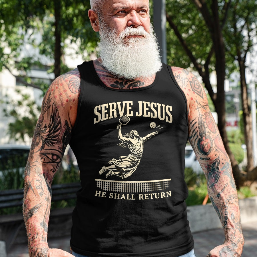 Funny Pickleball Shirt, Pickleball Lover Unisex T-Shirt/Hoodie/Sweatshirt HLT00 - Serve Jesus He Shall Return Pickleball Player Christian T-Shirt