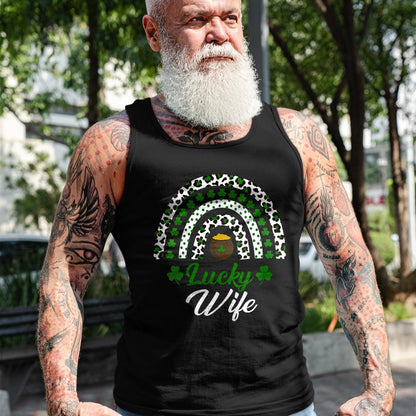 Best Wife Shirt, Wife and Husband Unisex T-Shirt/Hoodie/Sweatshirt HLT00 - Gift for wife T shirt, lucky wife   Womens Lucky Wife Rainbow St Patricks Day Lucky Wife V-Neck T-Sh