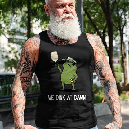 Funny Pickleball Shirt, Pickleball Lover Unisex T-Shirt/Hoodie/Sweatshirt HLT00 - We Dink At Dawn Funny Pickleball Frog T-Shirt