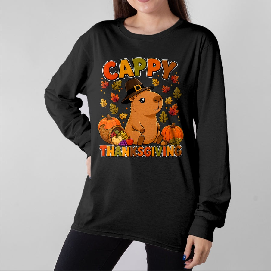 Cute Capybara Shirt, Funny Capybara UnisexT-Shirt/Hoodie/Sweatshirt HLT00 - Cappy Thanksgiving Cute Capybara Autumn Fall Leaves Pumpkin T-Shirt