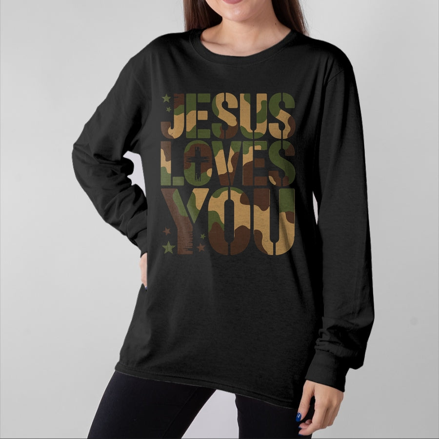 Best Thanksgiving Family Shirt , Funny Thanksgiving UnisexT-Shirt/Hoodie/Sweatshirt HLT00 - Camo Jesus Loves You Camouflage Christian Saying Religious T-Shirt