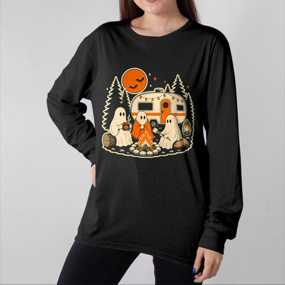 Funny Camping Shirt, Gift For Camping Lover Unisex T-Shirt/Hoodie/Sweatshirt HLT00 - Halloween Camping Ghost Camper Vintage Style T-Shirt