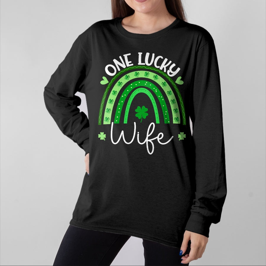 Best Wife Shirt, Wife and Husband Unisex T-Shirt/Hoodie/Sweatshirt HLT00 - Gift for wife T shirt, lucky wife   Womens One Lucky Wife Rainbow Irish St Patricks Day Shamrock Tan (1)