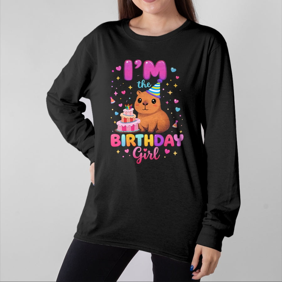 Cute Capybara Shirt, Funny Capybara Unisex T-Shirt/Hoodie/Sweatshirt HLT00 - Capybara I_m The Birthday Girl Cute Capybara Birthday Party T-Shirt
