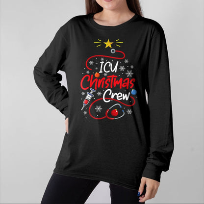 Funny Nurse Shirt, Nurse Unisex T-Shirt/Hoodie/Sweatshirt HLT00 - Nurse ICU Christmas Crew Nursing Christmas lights T-Shirt