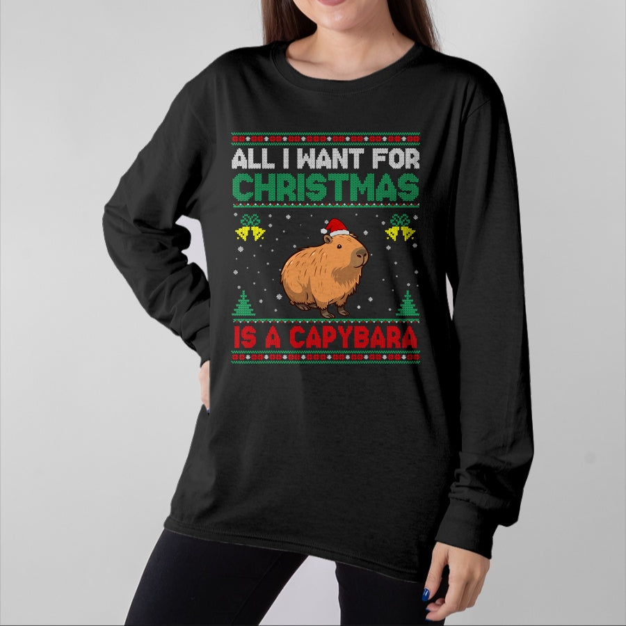 Cute Capybara Shirt, Funny Capybara UnisexT-Shirt/Hoodie/Sweatshirt HLT00 - All I Want for Christmas is A Capybara Ugly Sweater T-Shirt