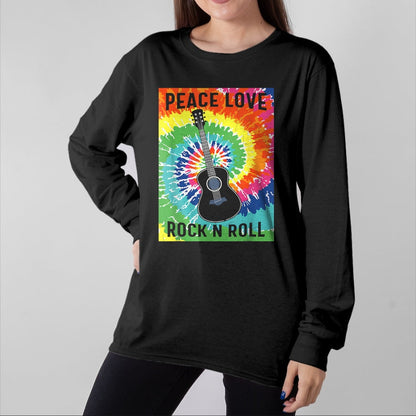 Guitar Lover Shirt, Funny Guitar UnisexT-Shirt/Hoodie/Sweatshirt HLT00 - Peace Love Rock n Roll Tie Dye Hippie Guitar Music Retro T-Shirt
