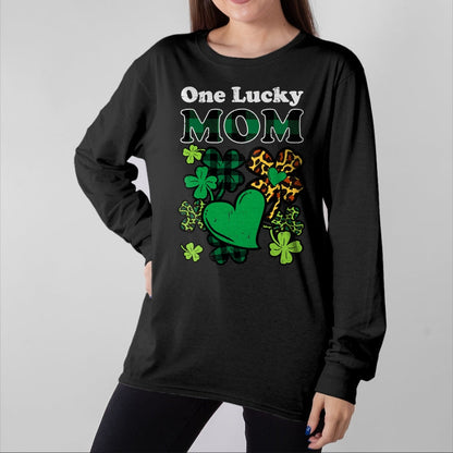 Patrick Day Shirts for Family, Funny Patrick Day shirts, st patrick's day Unisex T-Shirt/Hoodie/Sweatshirt HLT00 - One Lucky Mom Plaid Shamrock Heart St Patrick Day Mommy Mama T-Shirt