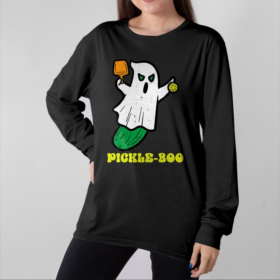 Funny Pickleball Shirt, Pickleball Lover Unisex T-Shirt/Hoodie/Sweatshirt HLT00 - Halloween Pickleball Pickle Boo Ghost Costume Men Women Kids T-Shirt