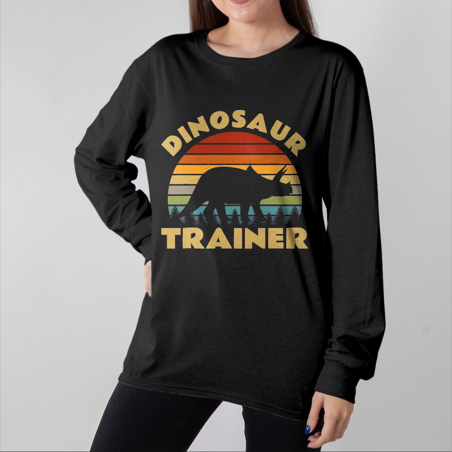 Best Dinosaur Lover Shirt, Funny Dinosaur UnisexT-Shirt/Hoodie/Sweatshirt HLT00 - Dinosaur Trainer Halloween Costume Retro Sunset Dino Outline T-Shirt, Men, Black, 3X-Large