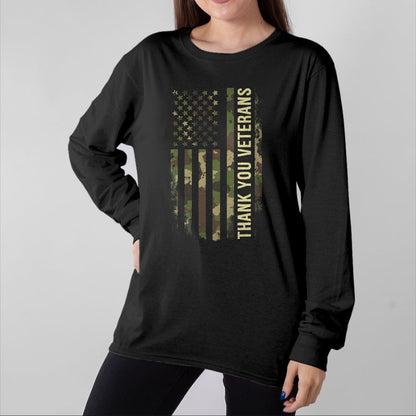 Proud Veteran Shirt, Funny Veteran UnisexT-Shirt/Hoodie/Sweatshirt HLT00 - Thank You Veterans Camouflage American Flag T-Shirt