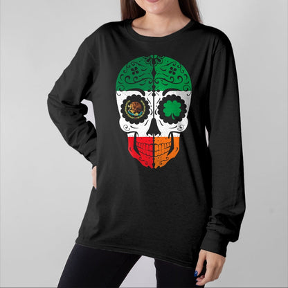 Patrick Day Shirts for Family, Funny Patrick Day shirts, st patrick's day Unisex T-Shirt/Hoodie/Sweatshirt HLT00 - Mexican Irish Sugar Skull St Patrick Day Mexico Ireland Flag T-Shirt