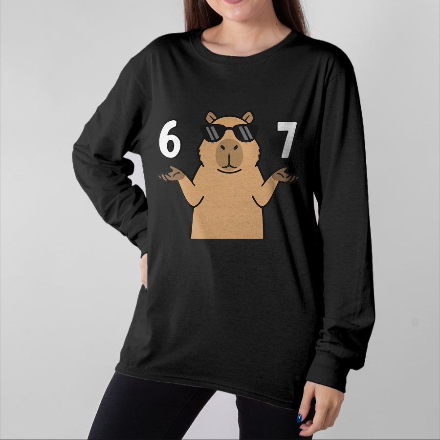 Cute Capybara Shirt, Funny Capybara UnisexT-Shirt/Hoodie/Sweatshirt HLT00 - 67 Meme Capybara Shirt 6 7 Hand Gesture Kids Slang Six Seven T-Shirt