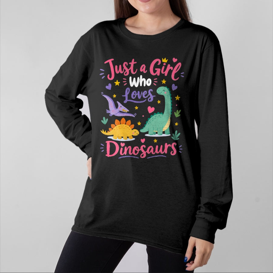 Best Dinosaur Lover Shirt, Funny Dinosaur UnisexT-Shirt/Hoodie/Sweatshirt HLT00 - Just a Girl Who Loves Dinosaurs Cartoon Design T-Shirt