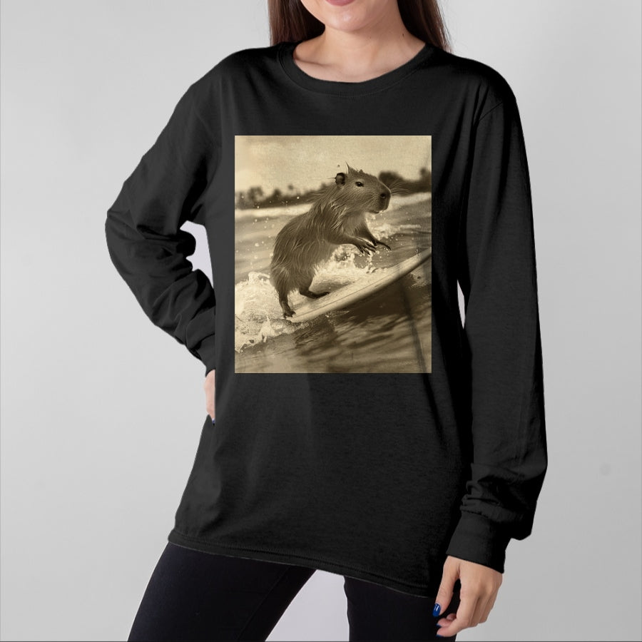Cute Capybara Shirt, Funny Capybara Unisex T-Shirt/Hoodie/Sweatshirt HLT00 - Funny Graphic Capybara Long Sleeve T-Shirt (8)