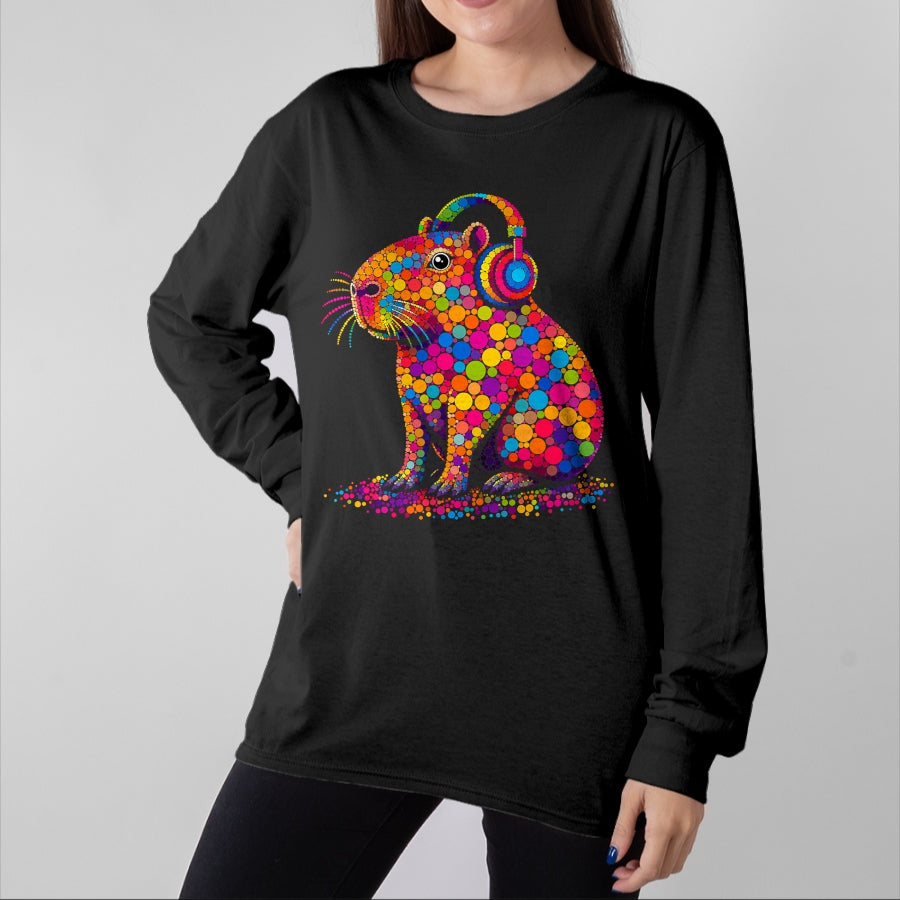 Cute Capybara Shirt, Funny Capybara UnisexT-Shirt/Hoodie/Sweatshirt HLT00 - Funny Capybara Dots Art Animal Lovers Students Boys Girls T-Shirt