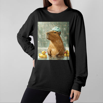 Cute Capybara Shirt, Funny Capybara Unisex T-Shirt/Hoodie/Sweatshirt HLT00 - Funny Graphic Capybara Long Sleeve T-Shirt (18)
