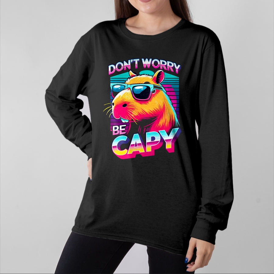 Cute Capybara Shirt, Funny Capybara Unisex T-Shirt/Hoodie/Sweatshirt HLT00 - Cool Retro Capybara Long Sleeve T-Shirt