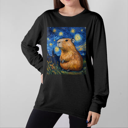 Cute Capybara Shirt, Funny Capybara Unisex T-Shirt/Hoodie/Sweatshirt HLT00 - Capybara Van Gogh Style Starry Night Funny Graphic T-Shirt