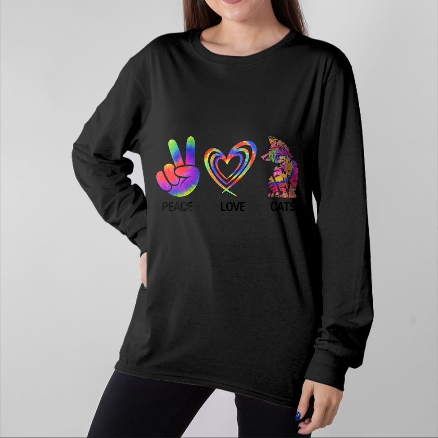 Cat Love Shirt, Funny Cat Lover Gift UnisexT-Shirt/Hoodie/Sweatshirt HLT00 - Peace Love Cats Funny Kitty Cat Lover T-Shirt