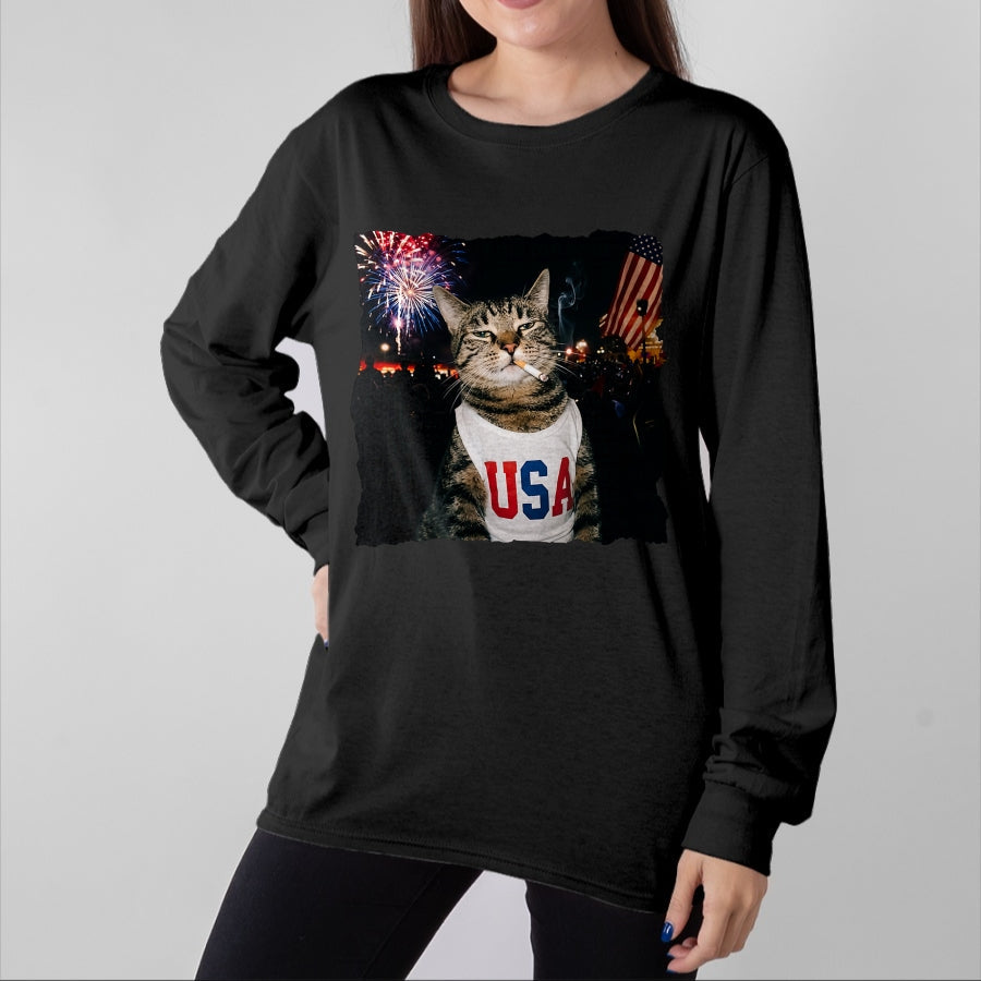 Cat Love Shirt, Funny Cat Lover Gift UnisexT-Shirt/Hoodie/Sweatshirt HLT00 - Patriotic Smoking cat T-Shirt