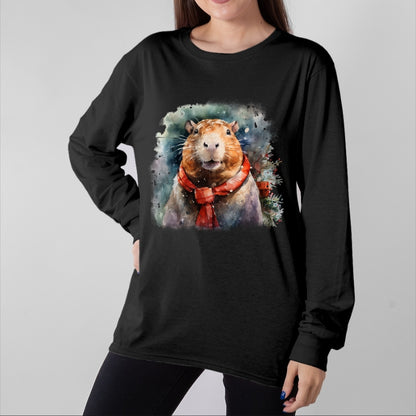 Cute Capybara Shirt, Funny Capybara Unisex T-Shirt/Hoodie/Sweatshirt HLT00 - Capybara Christmas Long Sleeve T-Shirt (1)