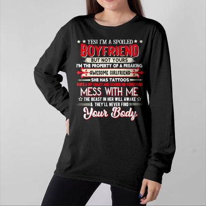 Best Wife Shirt, Wife and Husband Unisex T-Shirt/Hoodie/Sweatshirt HLT00 - Yes I'm A Spoiled Boyfriend Property Of Awesome Girlfriend T-Shirt