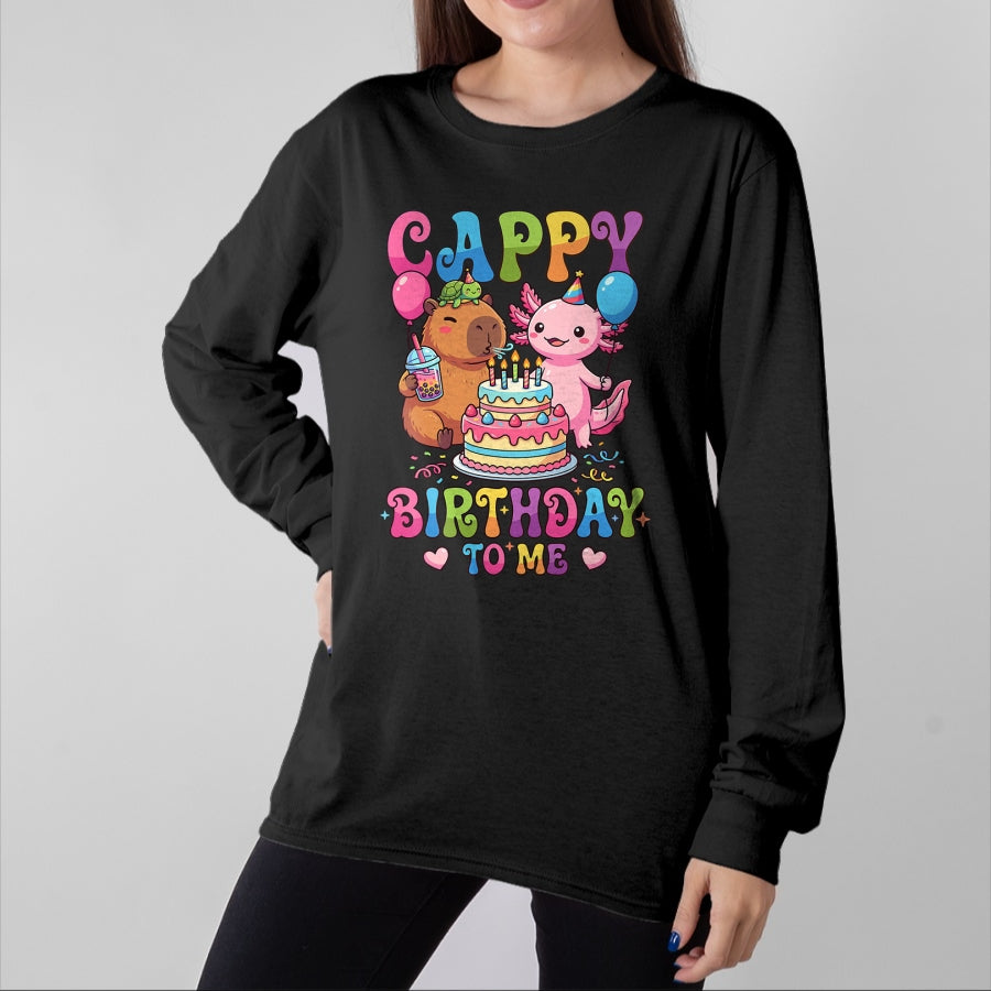 Cute Capybara Shirt, Funny Capybara Unisex T-Shirt/Hoodie/Sweatshirt HLT00 - Cute Happy Birthday to Me Capybara Axolotl Turtle Party T-Shirt