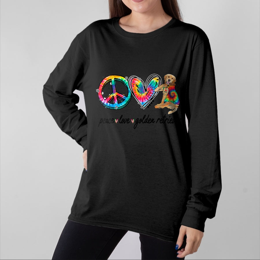 Dog Love Shirt, Dog Lover Gift T-Shirt/Hoodie/Sweatshirt HLT00 - Peace Love Golden Retriever Tie Dye Rainbow Dog Lover T-Shirt