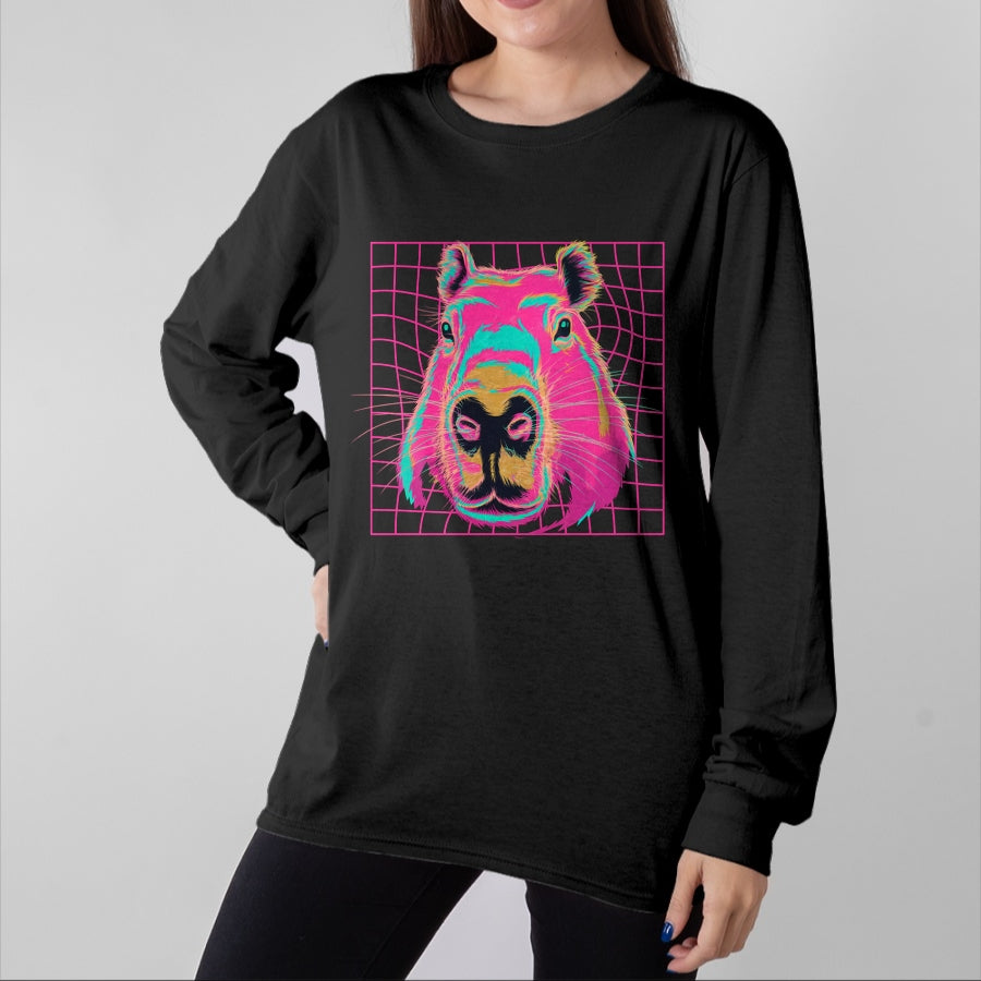 Cute Capybara Shirt, Funny Capybara Unisex T-Shirt/Hoodie/Sweatshirt HLT00 - Capybara Retro Art Long Sleeve T-Shirt