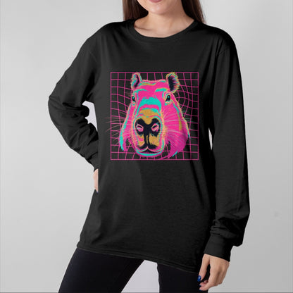 Cute Capybara Shirt, Funny Capybara Unisex T-Shirt/Hoodie/Sweatshirt HLT00 - Capybara Retro Art Long Sleeve T-Shirt