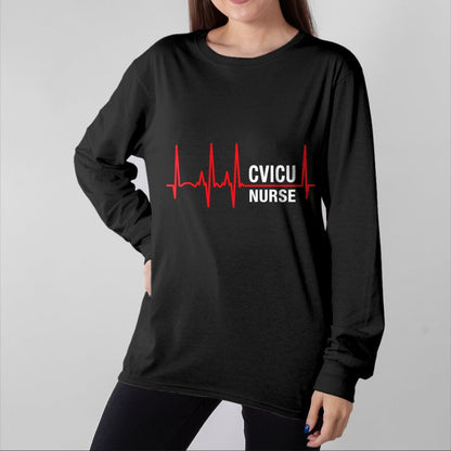 Funny Nurse Shirt, Nurse Unisex T-Shirt/Hoodie/Sweatshirt HLT00 - CVICU Nurse Cardiovascular ICU Nurse Heartbeat T-Shirt