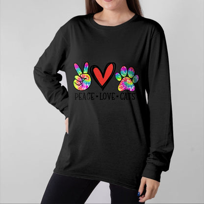 Cat Love Shirt, Funny Cat Lover Gift UnisexT-Shirt/Hoodie/Sweatshirt HLT00 - Peace Love Cats Paws Tie Dye Rainbow Animal Rescue Womens T-Shirt