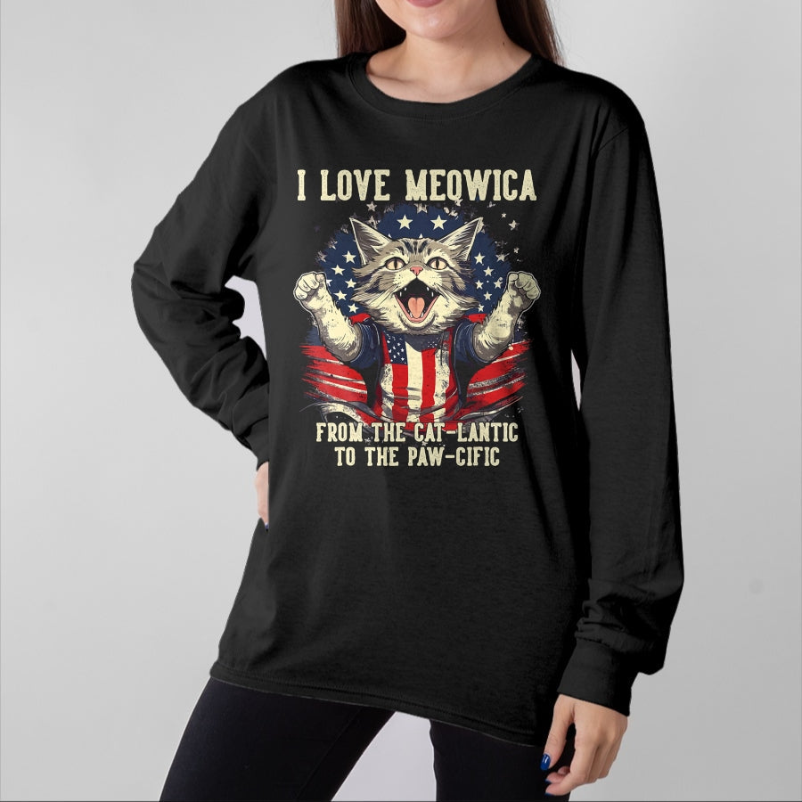 Cat Love Shirt, Funny Cat Lover Gift T-Shirt/Hoodie/Sweatshirt HLT00 - 4th July Cat Lover, I Love Meowica Patriotic Funny Happy Cat T-Shirt